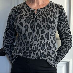 ZARA Cardigan - Leopard Print - Patterned Cardigan - Black and Gray Sweater - S